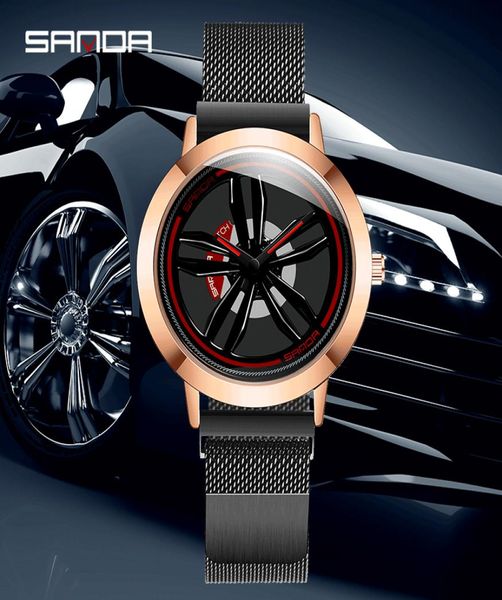 

fashion mens quartz watch 360Â° rotating tyre axle watch dial japanese movement battlery magnetic watch buckle8693656, Silver
