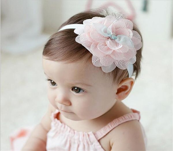 

baby headbands korean flowers chiffon lace elastic headband kids girls hairbands children hair accessories princess headdress kha27483074, Slivery;white