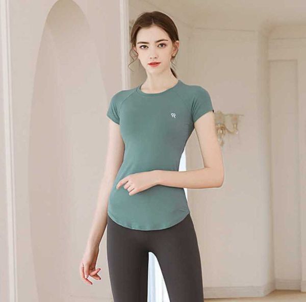 

lulu quick drying women's short sleeve summer loose yoga t-shirt training running clothes sports professional fitness lulus running yog, White