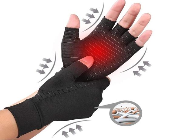 

1pair compression gloves women men joint pain relief half finger brace arthritis therapy wrist support antislip glove3182936, Black