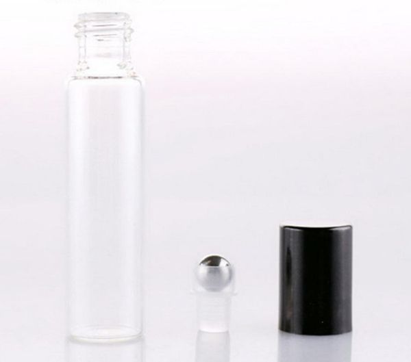 

whole 100pcs 10ml 1 3oz roll on glass bottle clear fragrances essential oil perfume bottle with metal roller ball dhl8801522