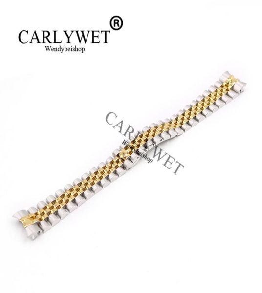 

carlywet 20mm whole stainless steel jubilee two tone gold solid screw links wrist watch strap bracelet with curved end5108342, Black;brown