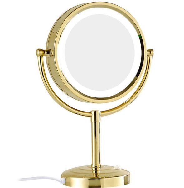 

gurun 10x1x magnification makeup mirror with led lights double side round crystal glass standing mirror gold finish m2208dj6076127