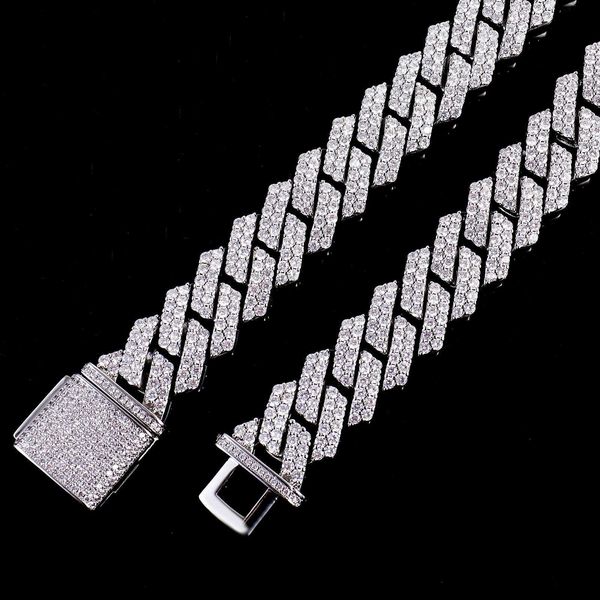 

2023 newly designed miami cuban chain 18k white gold real gold cuban bracelet plated s925 mossinate diamond cuban chain, Silver