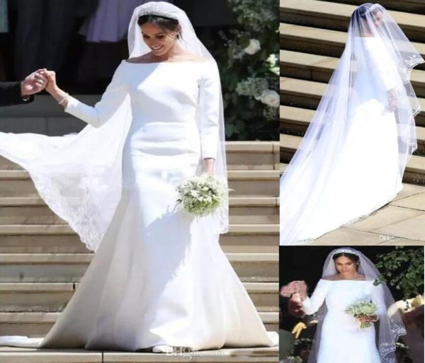 

meghan markle white wedding dresses bateau 34 long sleeve sweep train simple garden chapel bridal gowns vestido de novia9531360