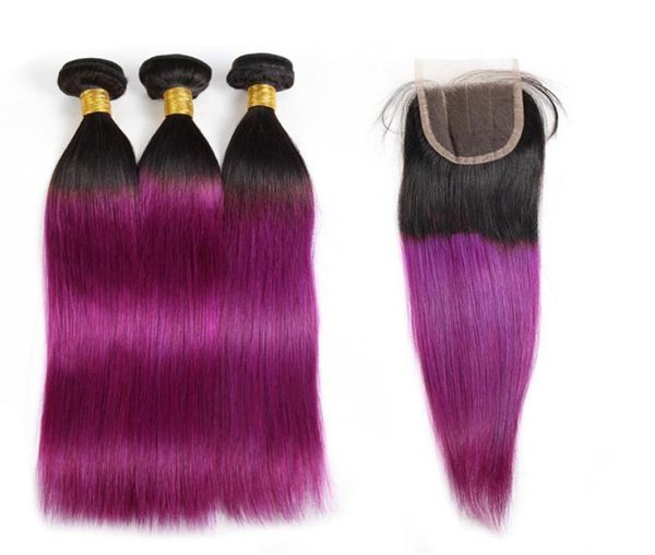 

ombre color hair weaves extensions peruvian hair 3bundles with closure t1b27 t1b99j body wave human hair bundles straight3502841, Black