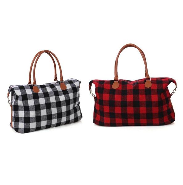 

buffalo bag plaid duffle bag 22inch red plaid buffalo weekender bag large capacity check canvas handbag with strap party favor6326007, Black