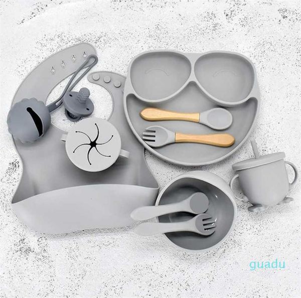 

bpa food grade silicone baby dishes sets solid cute tableware for babies suction cup plate training straw dinner set 2111027866235