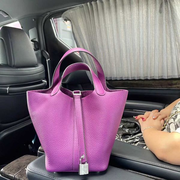 

designer picotin lock bags superior quality cowhide sea anemone purple leather vegetable basket women's bag bucket handbag