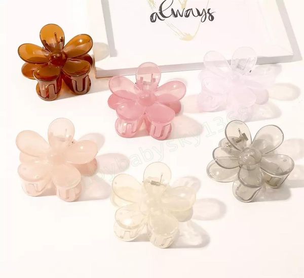 

transparent flowers hair clips clamp women medium size plastic hair claws female flower scrunchies ponytail hairpins length 7 cm9347325, Slivery;white