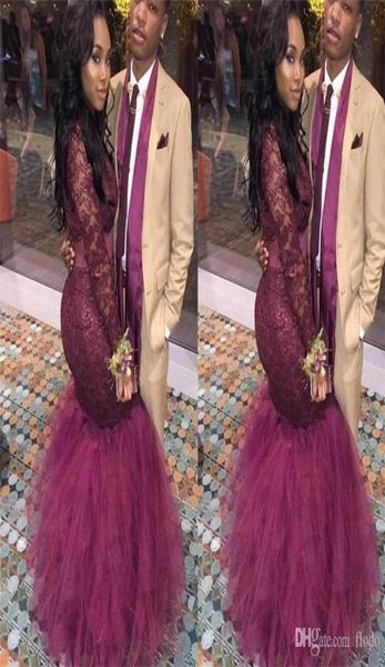 

burgundy mermaid prom dresses dubai illusion long sleeves black girl evening gowns high neck red carpet celebrity dresses new arri5480282