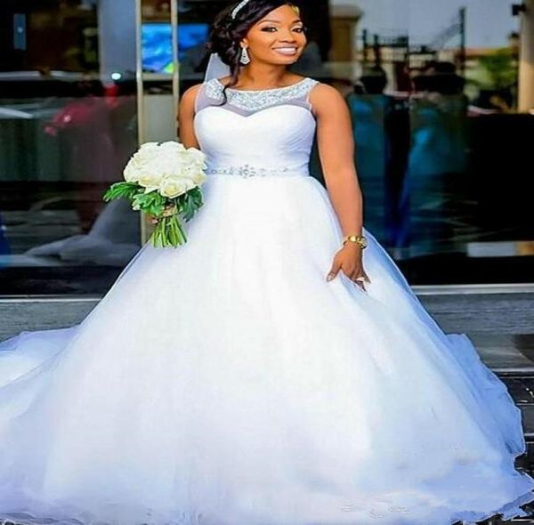 

modest bridal gowns sheer arabic ball gown wedding dresses beads crystal plus size african saudi country custom vestido de novia f7779814, White