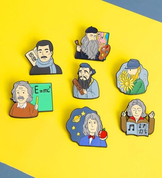

creative classic art character newton van gogh beethoven shape metal enamel brooch retro fashion commemorative badge pin gift6301779, Blue