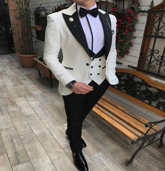 

men suits 3 pieces slim fit business suits groom champagne noble grey white tuxedos for formal dinner party wedding suitblazerpa6602814, Black;gray