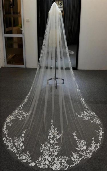 

wedding veil appliqued floral 1 tier long cathedral lace edge exquisite elegant bridal veils for bride with comb4088909, Black