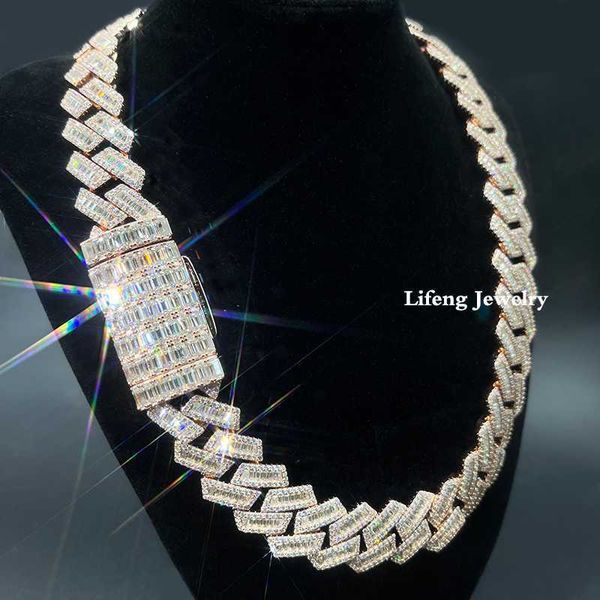 

customization baguette moissanite diamond cuban necklace full iced out hiphop cuban link chain pass the diamond test necklace, Silver