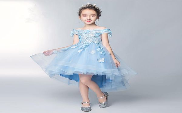 

new blue lace flower girl dresses first communion dress for little girl kids wedding dress pearls beads holy brithday party gowns 8704178, White;blue