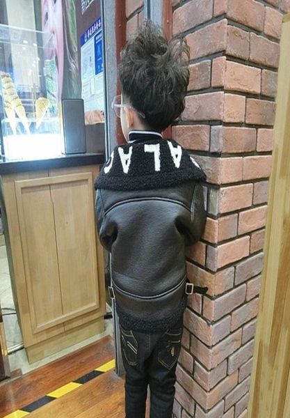 

new autumnwinter leather jacket baby girlboy kids cool black coat clothing faux letter thick jacket 2011047639185, Blue;gray