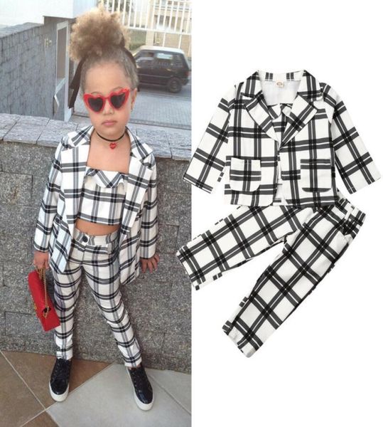 

3pcs fashion kids baby girl winter clothes sets 27y plaid print coat undercoat t shirtspants outfits y2008294844496, White