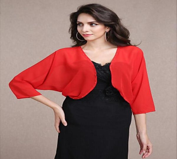 

elegant 34 sleeves satin wedding party evening office career wedding wraps with sidedraped coats jackets with applique beadi5228404, White