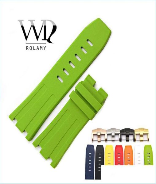 

watch bands rolamy 28mm whole waterproof sile rubber replacement wrist watchband strap belt with buckle for royal oak offshore6289429, Black;brown