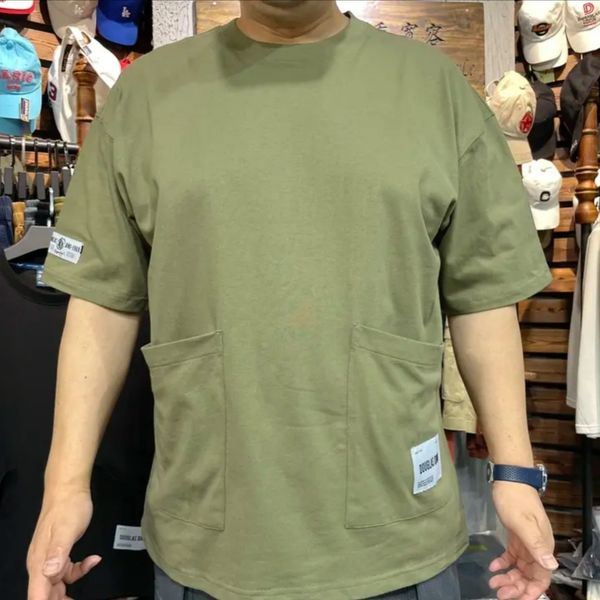 

2023 summer new multi pocket t-shirt men's short sleeve loose versatile casual top, White;black