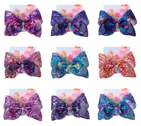 

104colors girls bow hair clips mermaid clover flamingo print hair accessories barrettes kids 8 inch headdress hair bows with clip 7376535, Slivery;white