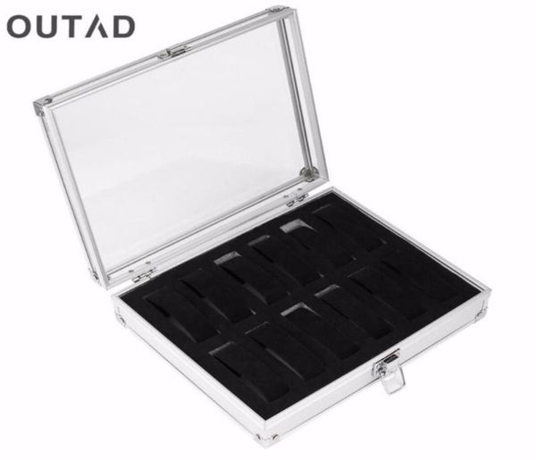 

jewelry watches boxes casket 12 grid slots silver display square case aluminium suede inside container holder organizer3463174, Black;blue