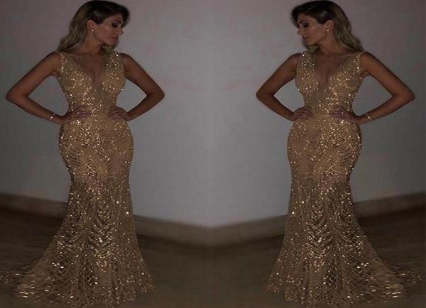 

luxury sequins applique mermaid prom formal dresses 2019 in stock vneck trumpet full lenght evening party gown7311875, Black