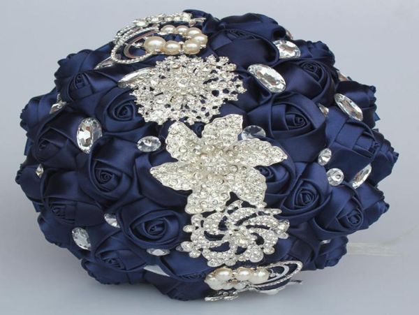 

navy wedding bouquets artificial sweet 15 quinceanera bouquet crystal silk ribbon new buque de noiva 37 colors w228l 8398411