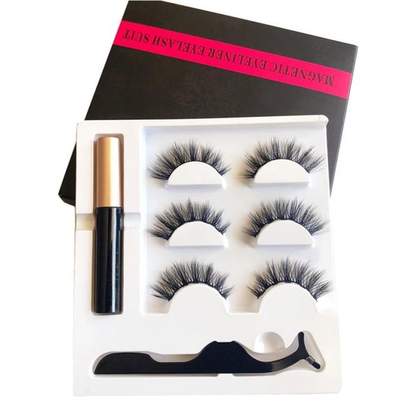 

3 pairs magnetic eyelashes false lashes liquid eyeliner tweezer eye makeup set 3d magnet false eyelashes dhl 4386388