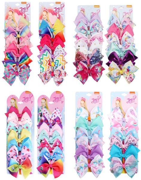 

126 color 5quot hair bow girl colorful print barrettes cool baby hair accessories unicorn jojo siwa bows 6pcscard packing 302 u2332849, Slivery;white