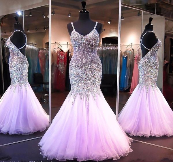 

custom made latest light purple mermaid long prom dresses beaded crystal long pageant dresses criss cross back evening prom g6532231, Black