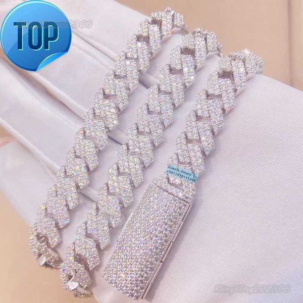 

custom made solid silver 10mm width fashion necklace jewelry s925 pass diamond tester moissanite cuban chain necklace