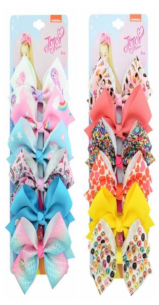 

102 color 5 inch jojo siwa bows hair bow girl colorful print barrettes hair accessories rainbow unicorn kids party christmas hair 6051218, Slivery;white