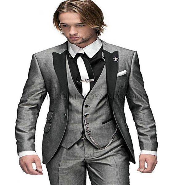 

new arrivals one button light grey groom tuxedos peak lapel groomsmen man suits mens wedding suits jacketpantsvesttie h4146142, Black;gray