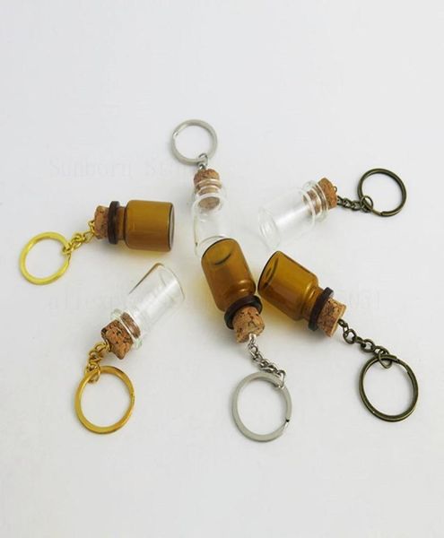 

5ml 6ml 7ml 8ml transparent amber glass bottle key chain pendant perfume dispensing small cork vial keychain 500pcs7635019