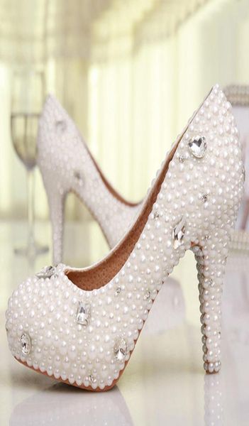 

fahion handmad 3 inches high heel platform wedding shoes elegant pearl bridal shoes white genuine leather women prom pumps3313396, Black