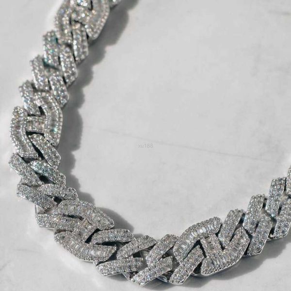 

rts luxury 15mm necklace s925 insert vvs baguette moissanite cuban link chain necklace for rapper, Silver