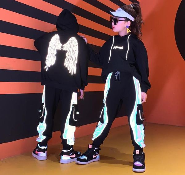 

clothing sets children boys girls sports suit reflective hoodies pants 2 pcs outfits teens street wear hip hop costume 314 years4389829, White