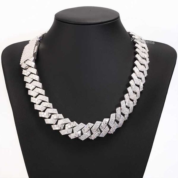 

miami style heavy jewelry 22mm baguette moissanite with iced out plated gold custom name clasp cuban link chain with s925, Silver