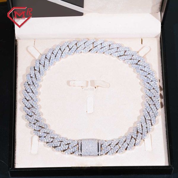 

hip hop men 16mm two rows cuban chain full iced out prong setting 925 silver vvs moissanite cuban link chain
