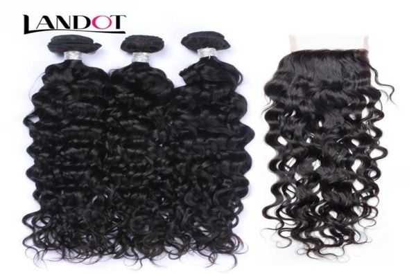 

8a brazilian virgin human hair weaves bundles with lace closures peruvian indian malaysian cambodian water wave wet and wavy natur2882415, Black