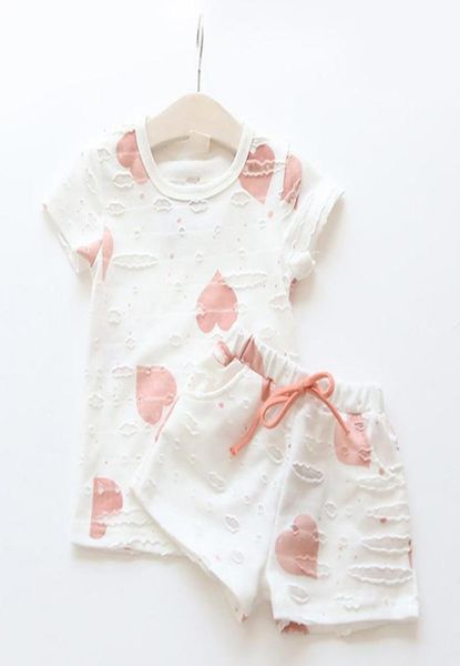 

2pc casual kids clothing baby girls clothes sets summer heart printed girl shirts shorts suits children039s clothing9992752, White
