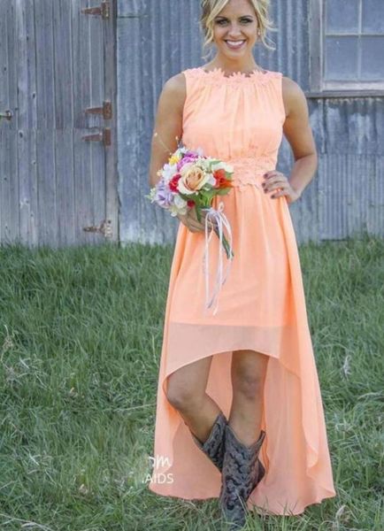 

2018 new country bridesmaid dresses bateau backless high low chiffon coral mint maid of honor dress for wedding party prom5772505, Red;white