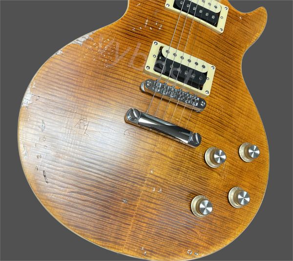 

the semi lp electric guitar can send a one-time orange flame grain relic aged small bridge pieces and bone nuts rose wood fi
