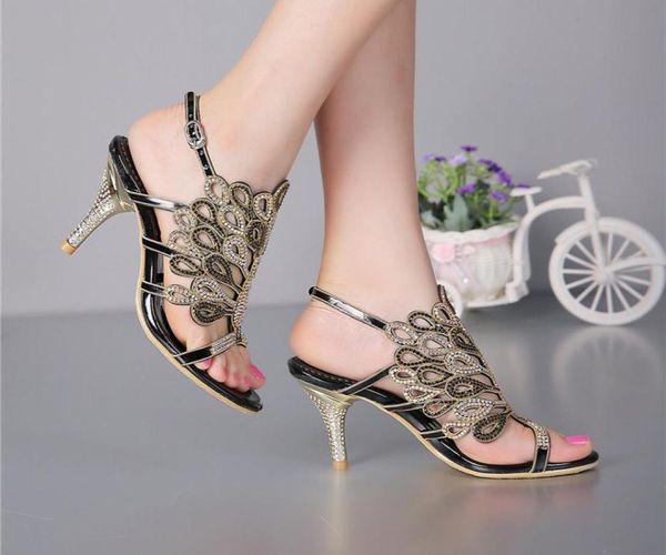

stiletto heel sandals strappy summer sandals black rhinestone heels sandals wedding bride shoes red silver prom party open toe9897085