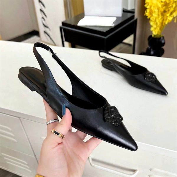 

luxury designer women's sandals summer leather fashion flat pointed leather shoes back trip strap strap strap commuter work shoelaces b, Black