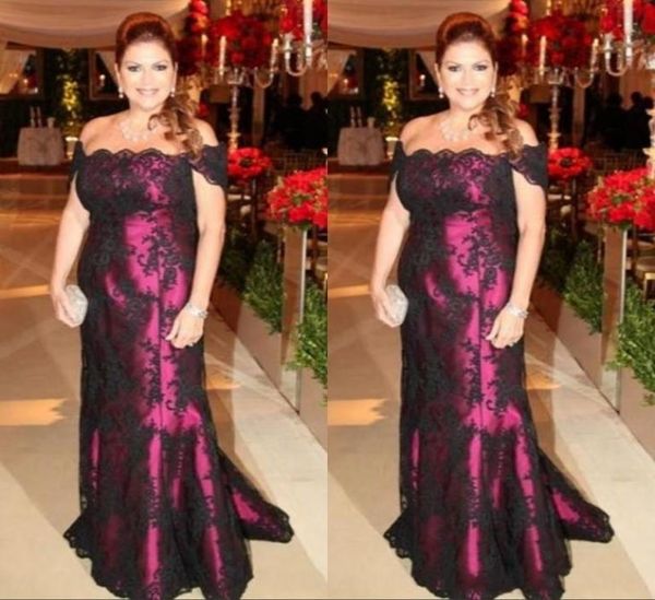 

elegant off the shoulder black lace mother of the bride dresses mermaid long evening party gowns wedding guests dress plus size gr9567662, Black;red