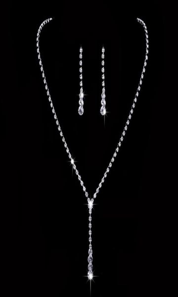 

african jewelry set crystal tennis drop necklace set new rhinestone necklace earrings bridal bridesmaid wedding jewelry sets2722666, White